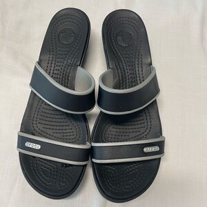Crocs Black and Gray Slide Sandals